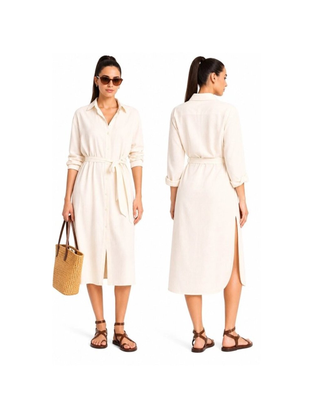 NEW Vitamin A Women's Twill Midi Cover Up Dress with Belt - White - Size Small